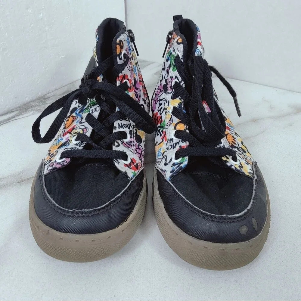 Rare Disney Mickey Mouse Multicolor Doodle High Top Sneakers, Sz 4